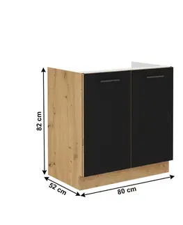 Kuchynské dolné skrinky KONDELA Monro 80ZL 2F BB drezová kuchynská skrinka čierna / dub artisan