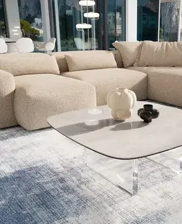 Konferenčné stolíky DELIFE Konferenčný stolík Edge zaoblený 90×90 cm keramika onyx champagne Lumia akryl