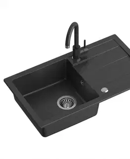 Granitové drezy Drez Go-Max čierna 77x44x17.5 + batéria + sifón