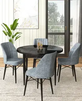 Jedálenské sety Dining Table & Chairs Set (5 Pieces) Rox - Black Marble, Grey
