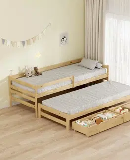 Postele KONDELA Elara detská posteľ s prístelkou 90x200 cm prírodná