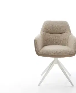 Jedálenské stoličky DELIFE Otočná jedálenská stolička Pejo-Flex zmiešané materiály tmavobéžová krížová podstava široká biela 360° otočná hojdacia funkcia vrecková pružina