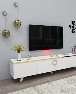 TV stolíky PULA TV stolík na nožičkách, biela / zlatá