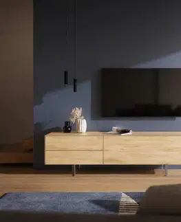 Televízne stolíky DELIFE TV stolík Cuor 180 cm keramika Laminam® Sabbia dubová farba 1 výklopné dvierka 2 zásuvky podstava závesná akrylové sklo