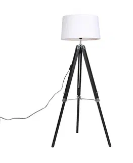 Stojace lampy Stojaca lampa trojnožka čierna s tienidlom 45 cm ľanové biele