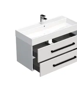 Kúpeľňový nábytok Kúpeľňová skrinka s čiernou úchytkou a umývadlom SAT Cube Way 100x53x46 cm biela lesk CUBE46C1002BISAT CUBE46C1002BISAT