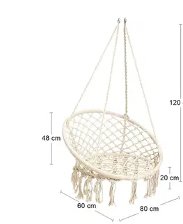 Závesné kreslá NABBI Hoppy závesné hojdacie kreslo 120x80 cm krémová