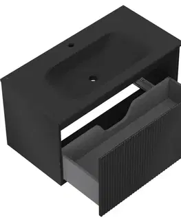 Kúpeľňový nábytok MEXEN/S - Rivel kúpeľňová skrinka 90 cm s umývadlom Vela, 1 šuplík, reliéf, čierna mat 91A20-09047-1-BF71-W23M71
