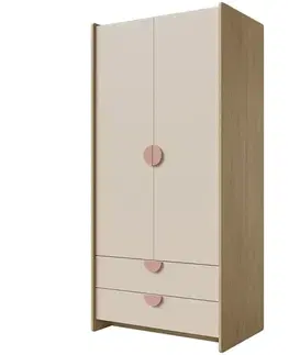 Šatníkové skrine Skriňa Lexi 2 Cremona/Macadamia/Ružová