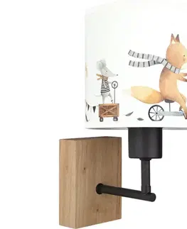 Svietidlá BRILAGI - Nástenné svietidlo BOBO WOOD 1xE27/25W/230V dub/čierna/biela/zvieratká BG1561+BG5578