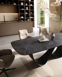 Jedálenské stoly DELIFE Jedálenský stôl Edge zaoblený 240×120 cm keramika Laminam® Nero Greco antracitová Infinity kov čierna