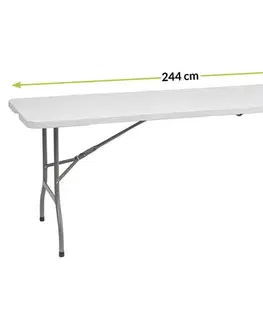 Záhradné stolíky NABBI Vivas cateringový skladací stôl 244x75 cm sivá / biela