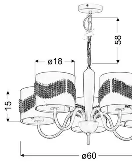 Svietidlá Závesná lampa biela s korálkovým lustrom 5xE27 Antonio