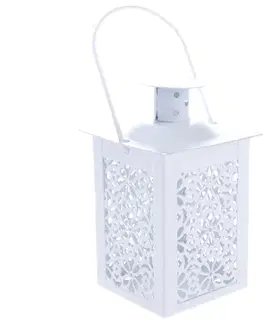 Vianočné dekorácie Kovový lampáš na sviečku Saima, biela, 7,5 x 12 x 7,5 cm