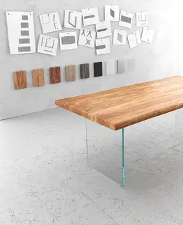 Jedálenské stoly DELIFE Jedálenský stôl Edge 200x100 XL akácia prírodná sklo Live-Edge