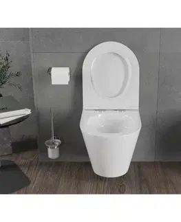 Záchody MEXEN/S - Rico Závesná WC misa Rimless Tornado vrátane sedátka s slow slim, duroplast, biela lesk 30720500T