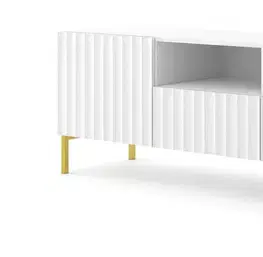 TV stolíky ArtBm Tv stolík WAVE 200 | 2D2S Prevedenie: Biely mat / zlaté nohy