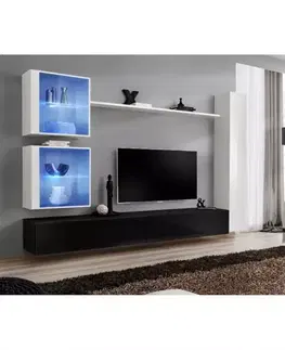 Podkrovný nábytok Obývacia stena Switch XVIII Sklo +LED Biely/čierna