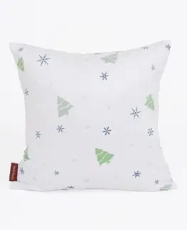 Dekoračné obliečky MKLozkoviny.sk Vianočná obliečka na vankúšik Velvet 40 × 40 cm - Vločky a stromčeky biely-  -