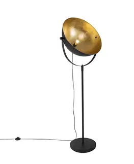 Stojace lampy Priemyselná stojaca lampa čierna 50 cm so zlatým nastaviteľným - Magnax