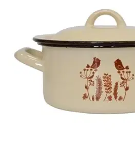 Hrnce Kinekus Kastról smaltovaný s pokrievkou, 1L, 14cm, dekor VTÁČIKY