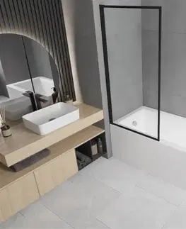 Sprchové dvere MEXEN/S - Cubik obdĺžniková vaňa 170 x 70 cm s panelom + vaňová zástena 70, čierna vzor fix 550317070X9307007070
