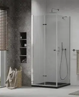 Vane MEXEN/S - Lima sprchovací kút zalamovacie dvere 90 x 90, transparent, chróm + Flat čierna vanička so sifónom 856-090-090-01-00-4070