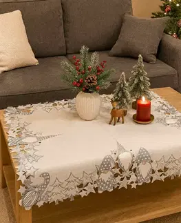 Obrusy Vianočný vyšívaný obrus Škriatok sivý 85x85 cm TiaHome