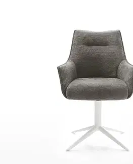 Jedálenské stoličky DELIFE Jedálenská stolička Alja-Flex s opierkami bouclé mäkký tmavobéžová krížová podstava biela 360° otočný hojdacia funkcia vrecková pružina