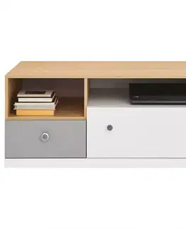 Nábytok do obývačky TV stolík Pixel sušienkový dub / biely lux / sivý