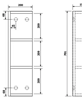 Kúpeľňový nábytok SAPHO - RIWA otvorená polica 20x70x15cm, ľavá/pravá, biela RIW250-0030