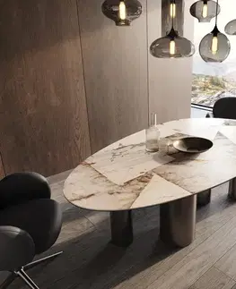Jedálenské stoly DELIFE Jedálenský stôl Edge oválny 220x120 keramika Iris FMG Patagonia Lappato Pilier nerezová oceľ grafitová