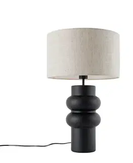 Stolné lampy Dizajnová stolná lampa čierna s látkovým tienidlom svetlosivým 35 cm - Alisia