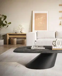 Konferenčné stolíky DELIFE Konferenčný stolík Edge zaoblený 120x70 cm keramika Laminam® Noir Desir hnedá Conis kov čierna
