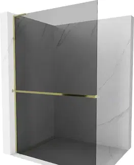 Sprchové dvere MEXEN/S - Kioto+ L Sprchová zástena WALK-IN s poličkou a držiakom uterákov 120 x 200, grafit, zlatá 800-120-123-50-40