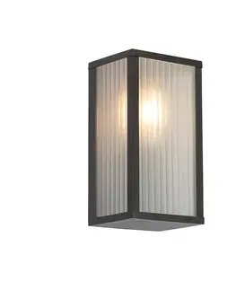 Vonkajšie nástenné svietidlá Vonkajšia nástenná lampa čierna s rebrovaným sklom IP44 - Charlois