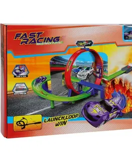 Drevené vláčiky Závodná dráha Fast Racing s autom, 7 dielov, 46,5 x 6,2 x 29,6 cm