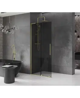 Sprchové dvere MEXEN/S - Velar L Sprchová zástena posuvná Walk-in 100 x 200, grafit 8 mm, zlato kefovaná 871-100-003-43-55