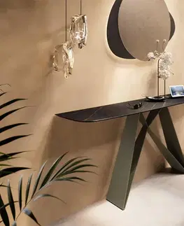 Konzolové stolíky DELIFE Konzolový stolík Edge zaoblený tvar 180×40 cm keramika Laminam® Noir Desir hnedá Velio kov titánová farba