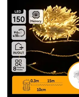 LED osvetlenie  B.V.  -LED Vonkajšia reťaz 150xLED/8 funkcií 3xAA 15,3m IP44 teplá biela B10303K1T