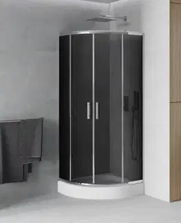 Vane MEXEN/S - Rio štvrťkruhový sprchovací kút 80 x 80, grafit, chróm + vanička Rio 863-080-080-01-40-4710