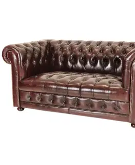 Sedacie súpravy Pohovka dvojmiestna Chesterfield Manchester z pravej hovädzej kože New Red