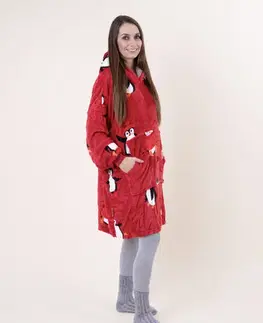 Dámske mikiny MKLozkoviny.sk Mikroplyšová mikina – Tučniaci červené veľkosť M