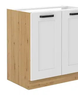 Kuchynské dolné skrinky KONDELA Lula 80 ZL 2F BB drezová kuchynská skrinka biela / dub artisan