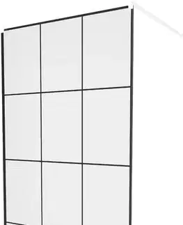 Sprchové dvere MEXEN/S - KIOTO samostatne stojaca sprchová zástena 100 x 200, transparent/čierny vzor 8 mm, biela 800-100-002-20-77