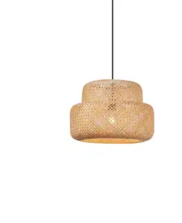 Závesné svietidlá Japonská závesná lampa čierna s bambusom - Kea