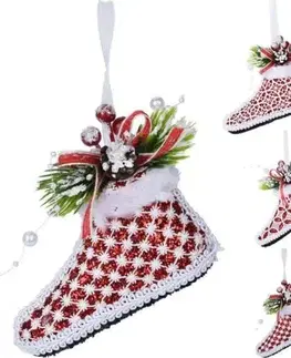 Vianočné ozdoby a dekorácie Kinekus Ozdoba závesná topánka 11,5x4,5x9 cm červeno/biela mix