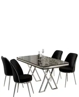 Jedálenské sety Dining Table & Chairs Set (5 Pieces) Vals - Black Marble, Chrome, Black