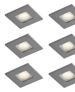 Zapustené svietidlá Sada 6 moderných zapustených bodových svetiel Gunmetal Square IP44 - Qure