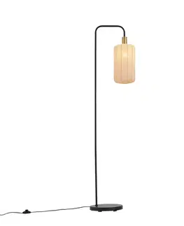 Stojace lampy Japandi stojacia lampa čierna so zlatým a béžovým tienidlom - Pluni